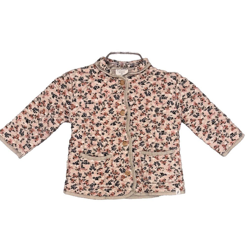 Easy Peasy Quilted Floral Button Barn Jacket Coat Toddler Size 3T 100% Cotton